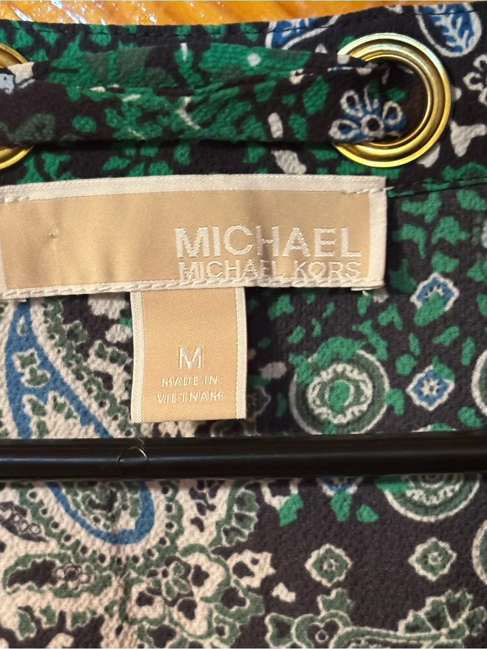 MICHAEL Michael Kors Black, Green & Blue Paisley Tie-Neck Blouse